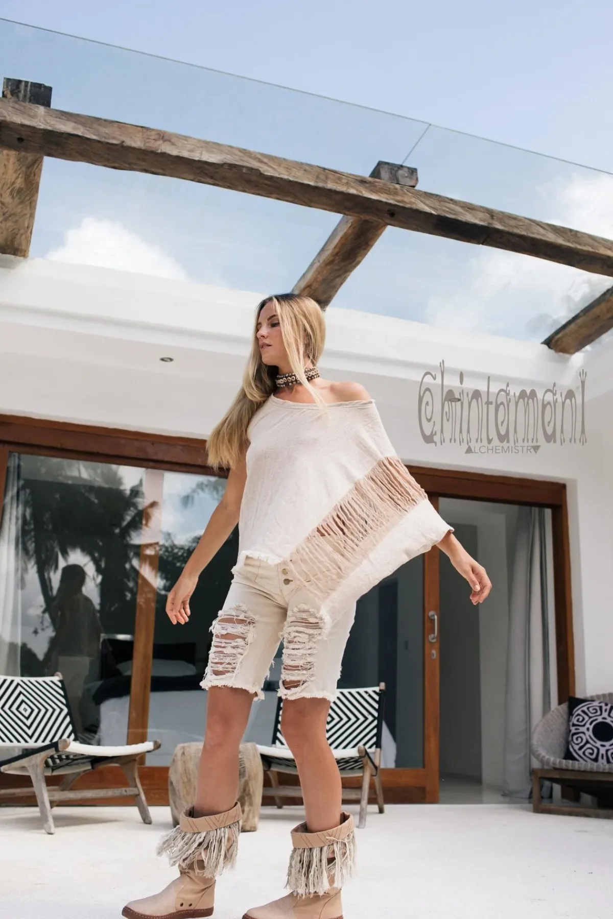 Chintamani Alchemistry Asymmetric Ripped Top / Beige^ T-shirt & Tunic