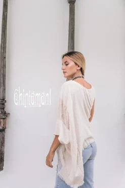 Chintamani Alchemistry Asymmetric Ripped Top / Off White^ T-shirt & Tunic