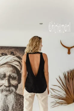 Chintamani Alchemistry Backless Linen Top / Black^ Tank Top