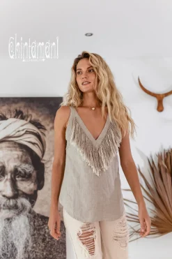 Chintamani Alchemistry Backless Linen Top / Natural Gray^ Tank Top