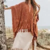 Chintamani Alchemistry Block Print Poncho t / Rust^ Kimono & Cover Up