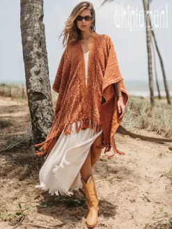 Chintamani Alchemistry Block Print Poncho t / Rust^ Kimono & Cover Up