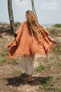 Chintamani Alchemistry Block Print Poncho t / Rust^ Kimono & Cover Up