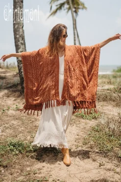 Chintamani Alchemistry Block Print Poncho t / Rust^ Kimono & Cover Up