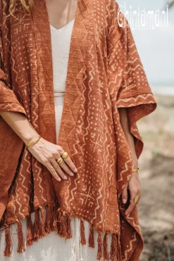 Chintamani Alchemistry Block Print Poncho t / Rust^ Kimono & Cover Up