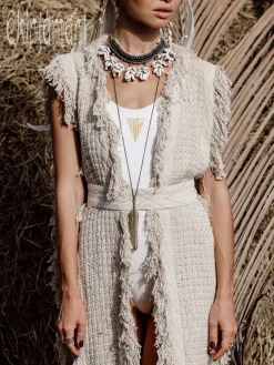 Chintamani Alchemistry Boho Canvas Vest^ Kimono & Cover Up