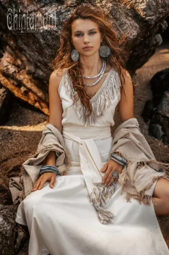 Chintamani Alchemistry Boho Fringed Dress / Off White^ Maxi Dress