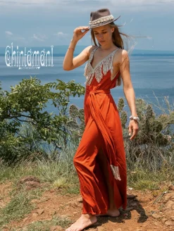 Chintamani Alchemistry Boho Fringed Dress / Red Ochre^ Maxi Dress