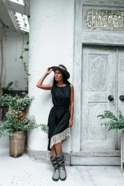 Chintamani Alchemistry Corner Fringed Dress / Black^ Mini & Midi Dress