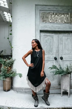 Chintamani Alchemistry Corner Fringed Dress / Black^ Mini & Midi Dress