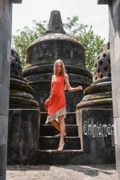 Chintamani Alchemistry Corner Fringed Dress / Red Ochre^ Mini & Midi Dress