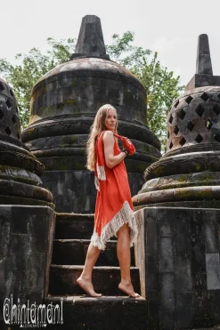 Chintamani Alchemistry Corner Fringed Dress / Red Ochre^ Mini & Midi Dress