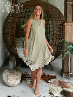 Chintamani Alchemistry Corner Fringed Dress / Sage Green^ Mini & Midi Dress