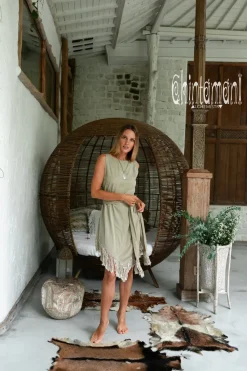 Chintamani Alchemistry Corner Fringed Dress / Sage Green^ Mini & Midi Dress