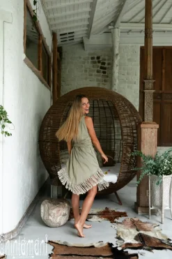 Chintamani Alchemistry Corner Fringed Dress / Sage Green^ Mini & Midi Dress