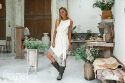 Chintamani Alchemistry Cotton Corner Fringe Dress for Women / Off White^ Mini & Midi Dress