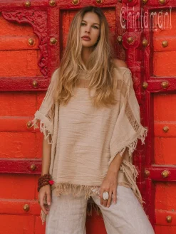 Chintamani Alchemistry Cotton Poncho Top / Beige^ T-shirt & Tunic