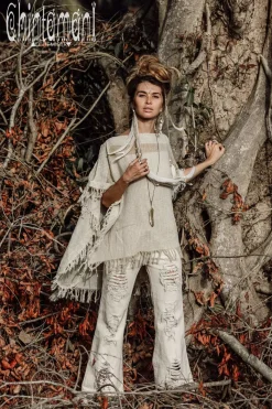 Chintamani Alchemistry Cotton Poncho Top / Beige & White^ T-shirt & Tunic