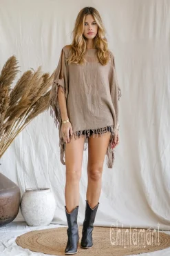 Chintamani Alchemistry Cotton Poncho Top / Coffee^ T-shirt & Tunic
