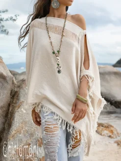 Chintamani Alchemistry Cotton Poncho Top / Off White^ T-shirt & Tunic