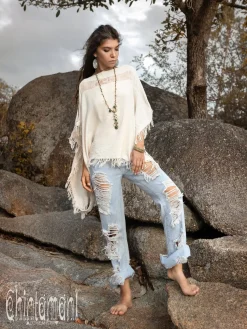 Chintamani Alchemistry Cotton Poncho Top / Off White^ T-shirt & Tunic