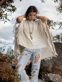 Chintamani Alchemistry Cotton Poncho Top / Off White^ T-shirt & Tunic
