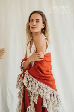 Chintamani Alchemistry Fringe Boho Shawl / Red Ochre^ Shawls & Scarfs
