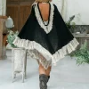 Chintamani Alchemistry Fringed Cotton Poncho / Black^ Kimono & Cover Up