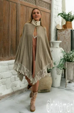 Chintamani Alchemistry Fringed Cotton Poncho / Desert Sage^ Kimono & Cover Up