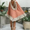 Chintamani Alchemistry Fringed Cotton Poncho / Dusty Pink^ Kimono & Cover Up