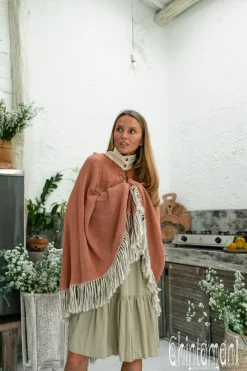 Chintamani Alchemistry Fringed Cotton Poncho / Dusty Pink^ Kimono & Cover Up