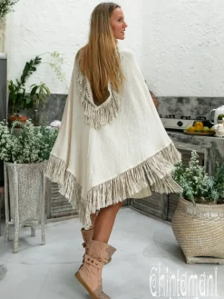Chintamani Alchemistry Fringed Cotton Poncho / Off White^ Kimono & Cover Up