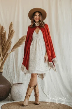 Chintamani Alchemistry Fringed Cotton Poncho / Red Ochre^ Kimono & Cover Up