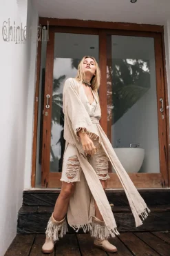 Chintamani Alchemistry Fringed Kimono / Beige^ Kimono & Cover Up