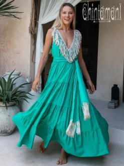 Chintamani Alchemistry Fringed Maxi Dress / Green^ Maxi Dress