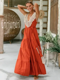 Chintamani Alchemistry Fringed Maxi Dress / Red Ochre^ Maxi Dress