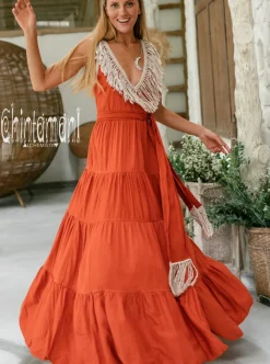 Chintamani Alchemistry Fringed Maxi Dress / Red Ochre^ Maxi Dress