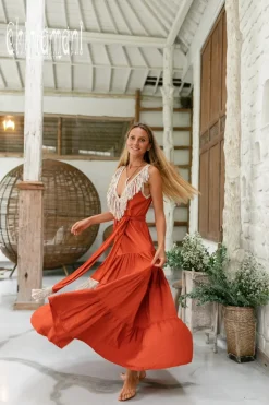 Chintamani Alchemistry Fringed Maxi Dress / Red Ochre^ Maxi Dress
