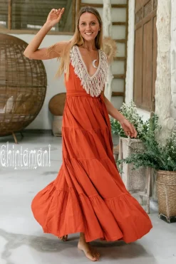 Chintamani Alchemistry Fringed Maxi Dress / Red Ochre^ Maxi Dress