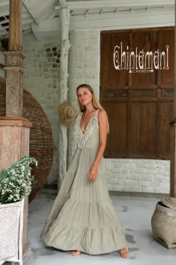 Chintamani Alchemistry Fringed Maxi Dress / Sage Green^ Maxi Dress