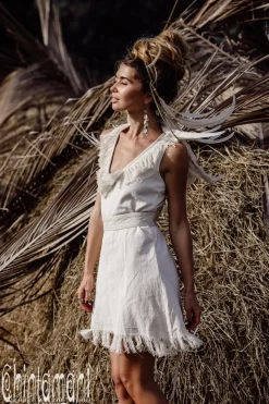 Chintamani Alchemistry Fringed Mini V Dress / Off White^ Mini & Midi Dress