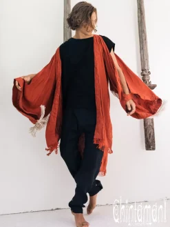 Chintamani Alchemistry Fringe Linen Kimono / Red Ochre^ Kimono & Coat
