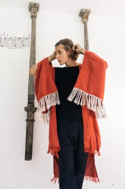 Chintamani Alchemistry Fringe Linen Kimono / Red Ochre^ Kimono & Coat