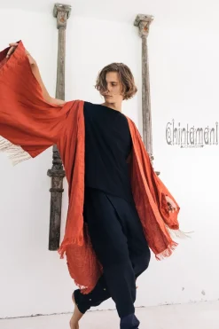 Chintamani Alchemistry Fringe Linen Kimono / Red Ochre^ Kimono & Coat