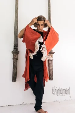 Chintamani Alchemistry Fringe Linen Kimono / Red Ochre^ Kimono & Coat