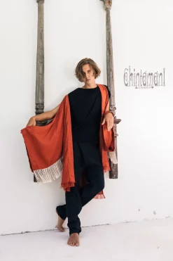 Chintamani Alchemistry Fringe Linen Kimono / Red Ochre^ Kimono & Coat