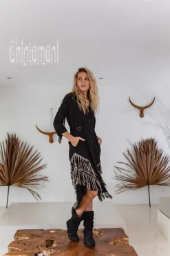 Chintamani Alchemistry Fringe Linen Mini Dress / Black^ Shirt Dress|Mini & Midi Dress