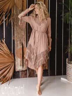 Chintamani Alchemistry Fringe Linen Mini Dress / Dusty Pink^ Shirt Dress|Mini & Midi Dress