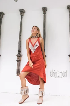 Chintamani Alchemistry Fringe Linen Mini Dress / Red Ochre^ Mini & Midi Dress