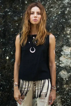 Chintamani Alchemistry Fringe Tank Top / Black^ Tank Top